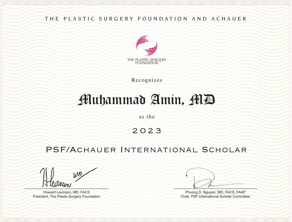 Dr. Amin Alam Best Plastic Surgeon in Lahore Pakistan PSF/ACHAUER International Scholar Certification Dr. Amin Alam Plastic Surgeon